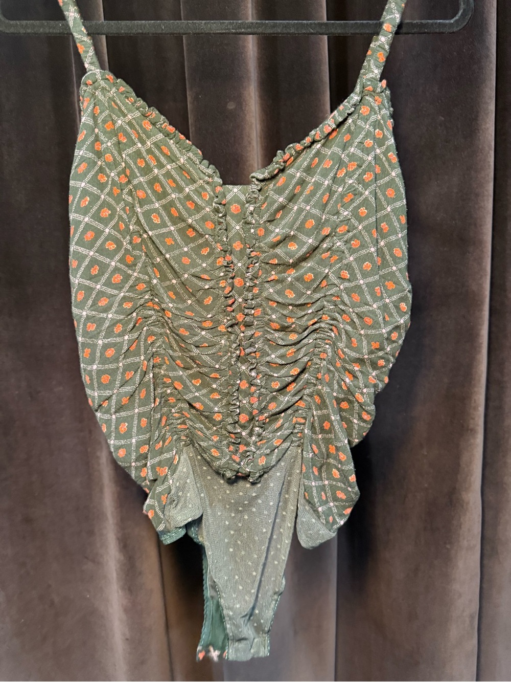 Free People Olive Green Floral Ruched Cami